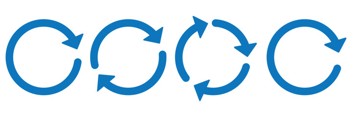 Wall Mural - Blue circle arrows icon set. Round reload sign, repeat icon, rotate arrow symbol, arrow pictogram, refresh reload rotation loop sign set