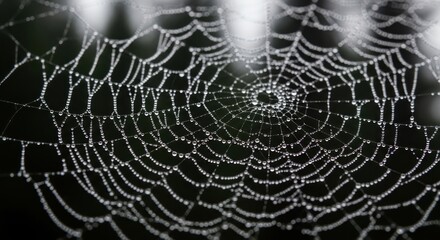 Delicate intricate spiderweb glistening with morning dew creating a natural art form