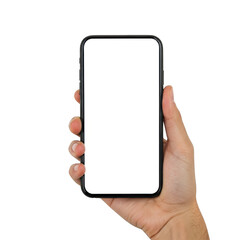 Modern smartphone held isolated on transparent background