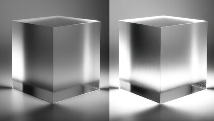 Transparent cube object illuminated from below.