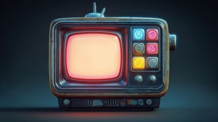 Vintage Retro Television Set with Blank Screen and Colorful Buttons on a Dark Background Ideal for Nostalgic and Creative Projects