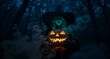 © Gen - Spooky Halloween Night Glowing Jack-o-Lantern in Haunted Forest