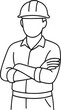 © Mohaiminul - line art drawing of engineer worker in hard hat with arms crossed vector illustration