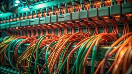 Vibrant array of cables in server room showcases intricate connections essential for vocational training in technology