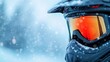 © Ravanas Arts - Close up of a snowboarder in a snowstorm wearing orange goggles