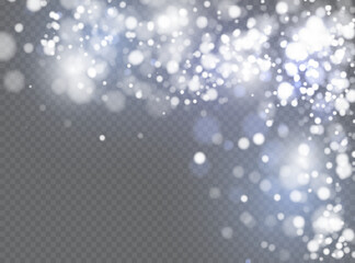 Wall Mural - Vector falling snow effect isolated on transparent background with blurred bokeh.