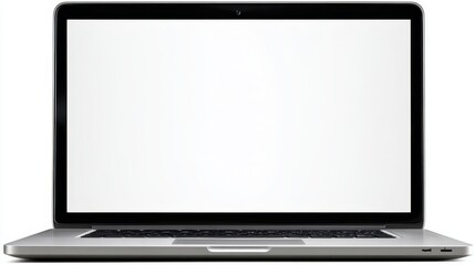laptop no background. aluminum front view with blank screen isolated on white