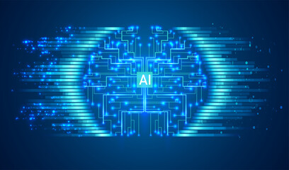 Artificial Intelligence illustration. Artificial intelligence and machine learning concept. Digital computer code. Data transfer concepts in internet.