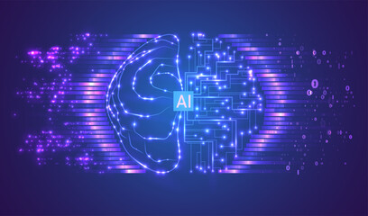 Artificial Intelligence illustration. Artificial intelligence and machine learning concept. Digital computer code. Data transfer concepts in internet.