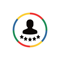 Wall Mural - Customer review and feedback graphic with a person silhouette and five stars signifying excellent performance and satisfaction feedback illustration