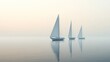 © Mas - Three sailboats gracefully sailing on tranquil waters in a serene seascape