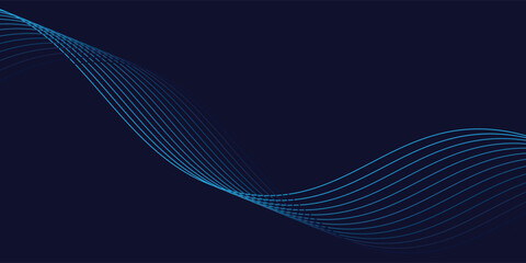 Wall Mural - abstract glowing wave lines on dark blue background. dynamic wave pattern. modern flowing wavy lines