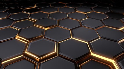 Wall Mural - Abstract Geometric Hexagon Pattern With Glowing Lines
