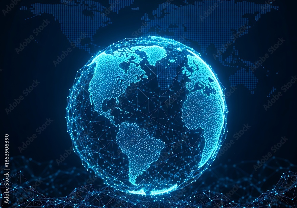 Illuminated digital globe with glowing blue lines and connections ...