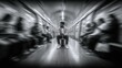 © The Little Hut - Monochrome Image of a Man Sitting Alone in a Subway Car with Blurred Passengers