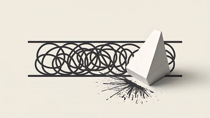 Abstract pyramid breaking messy line pattern on minimal background
