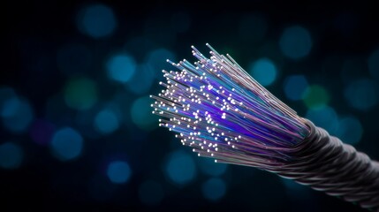Wire with many small blue and silver dots on it. The wire is black and the dots are purple