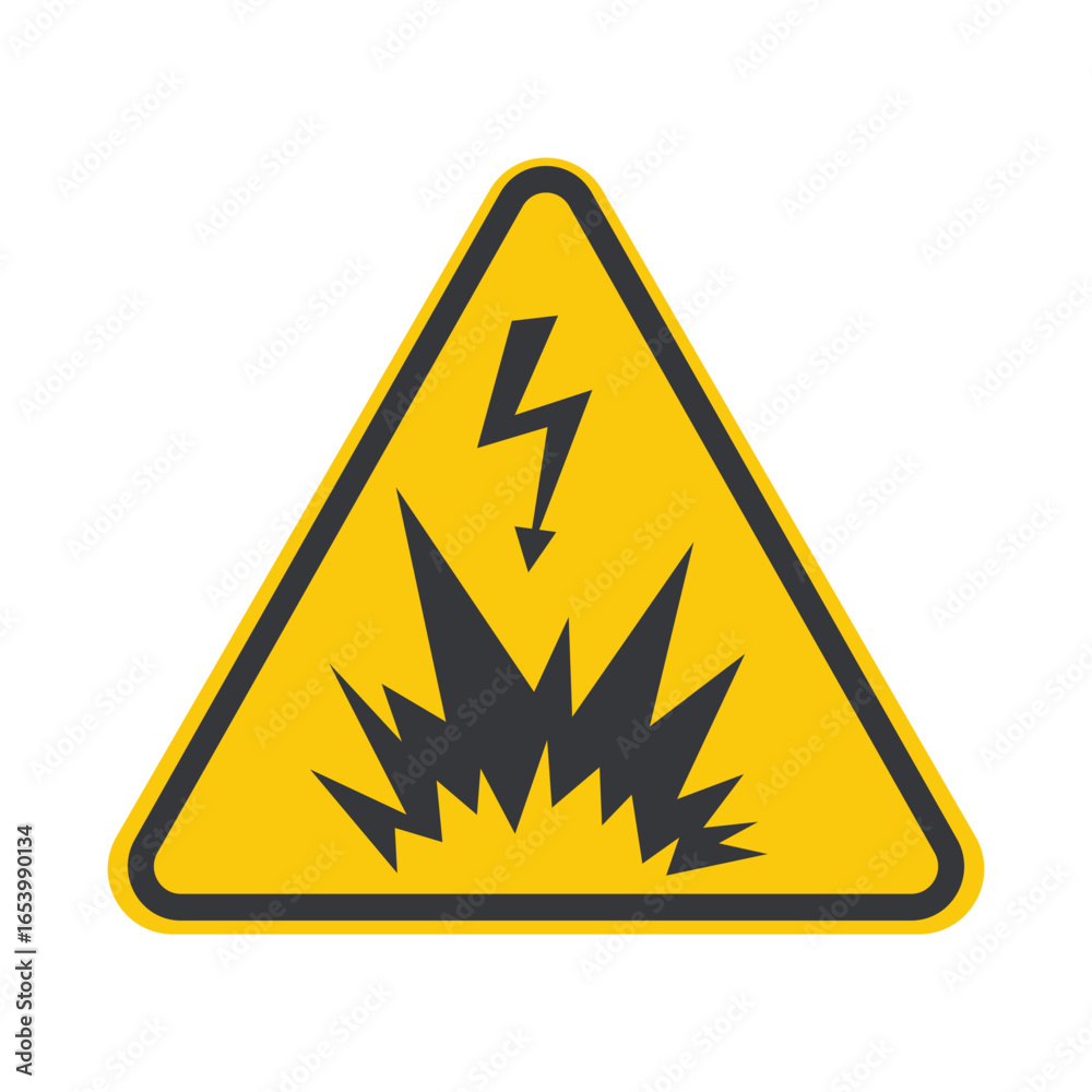 Isolated triangle safety sign electrical explosion danger, high voltage ...