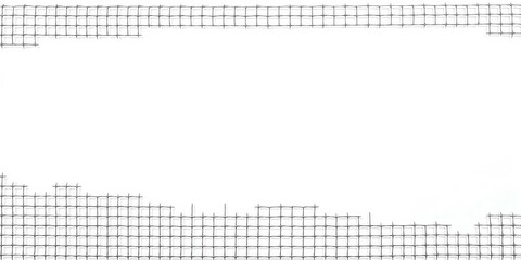 Regular square-celled metal mesh on plain white backdrop, abstract, hardware