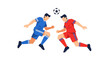 © muchlis - Intense soccer match illustration showcasing two players challenging for the ball in mid-air action