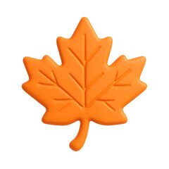 Wall Mural - 3D maple leaf icon, bright orange autumn leaf with detailed veins, isolated on transparent background