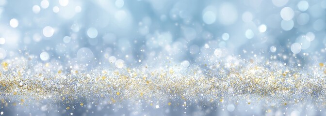 Light blue bokeh background with gold glitter