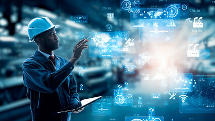 Wall Mural - engineer, technology, data, people, person, factory, industry, manufacturing, future, iiot, iot, dx, digital, digital transformation, multinational, multiracial, global, production, scm, supply chain,