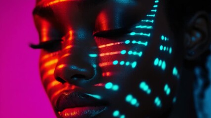 Wall Mural - this footage captures a face adorned in colorful light patterns. perfect for artistic projects or co