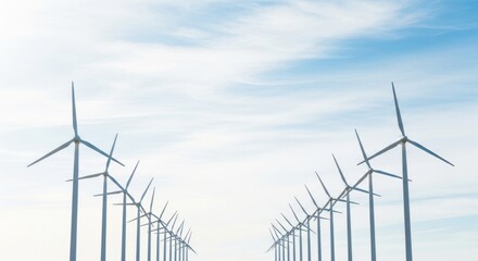 Wind Turbines Array in Clear Blue Sky