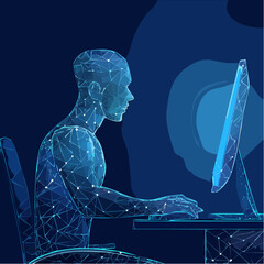 Futuristic Programmer Wireframe Vector