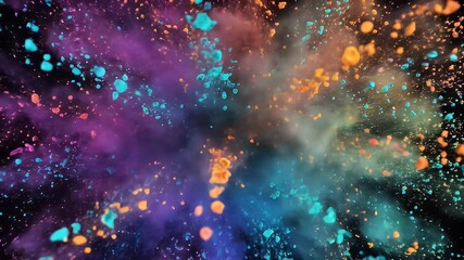 Colorful powder exploding outward in a burst of vivid teal, orange, and purple hues