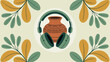© Ayan - Stylish Terracotta Vase with Headphones Surrounded by Green and Mustard Botanical Accents