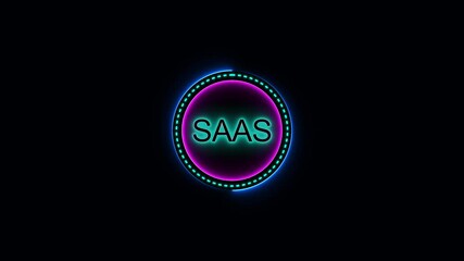 Glowing neon SAAS Software as a Service text animation background.