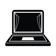 Vector art of black and silhouette icon of an open laptop computer, isolated a