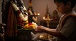 © MST - Young boy performs religious ritual with flowers before deity
