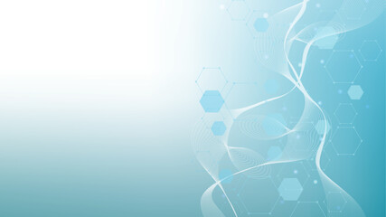 Wall Mural - health care or medical abstract background with hexagons, lines and dots. scientific innovation bann