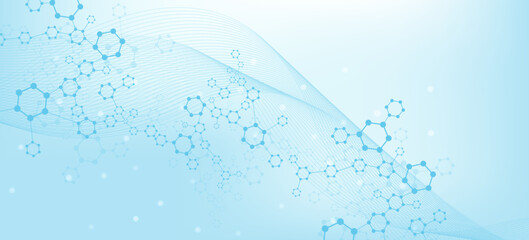 Wall Mural - health care or medical abstract background with hexagons, lines and dots. scientific innovation bann