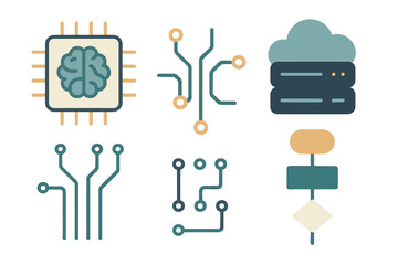 tech-themed vector art featuring brain and microprocessor