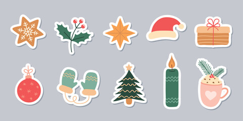 Wall Mural - set of cute christmas decoration sticker isolated vector illustration