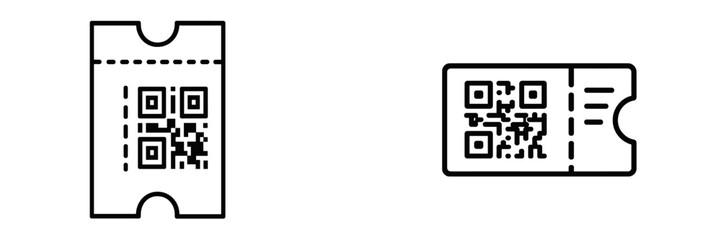 Ticket designs featuring QR codes for events and activities