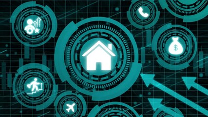 Wall Mural - Home Icon concept. Financial success concept on virtual screen. Business, technology, internet and networking