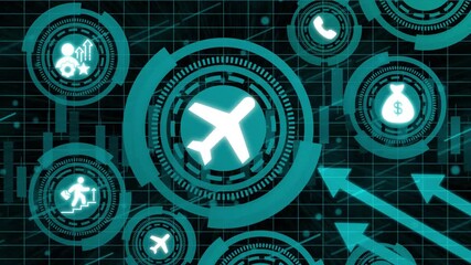Wall Mural - plane Icon concept. Financial success concept on virtual screen. Business, technology, internet and networking