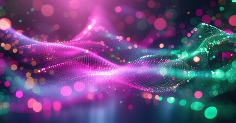 Abstract waves, vibrant colors, glowing particles create dynamic energy flow. Futuristic design, digital art impression.