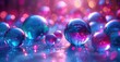 © antishock - Vibrant spheres reflect colorful lights. Pink, blue hues create dreamy, magical atmosphere. Glossy surfaces shimmer, captivating view.