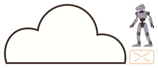 Wall Mural - outline of a cloud with a robot beside an email envelope icon. ideal for cloud technology, ai, innov