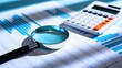 © Nimra - Analyze financial data with a modern calculator and magnifying glass for business growth and strategy