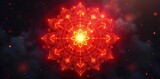 Intricate red mandala, radiating heat, root chakra symbol, warmth, yoga