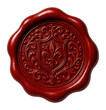 © OMD - Detailed red wax seal with ornate decoration.