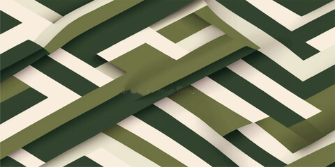 Green and white striped concrete building wall with a geometric pattern