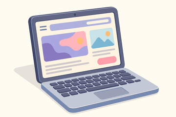 Laptop with website user interface on screen. Web design and development concept. 3D vector cartoon illustration for UI/UX design, landing page, or digital marketing project.